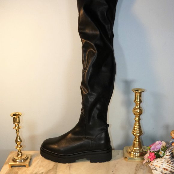 Host Pick Steve Madden Industry Black Paris Pull On Round Toe Over Knee Boot 7.5 - Picture 4 of 7